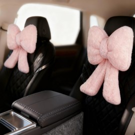 Toyosport 2 Pcs Plush Bowknot Car Headrest Pillows, 8.3 x 10.6 in Car Neck Pillow for Comfortable Neck Support, Cozy Road Trip, Cute Girl Style Interior Decor in Pink