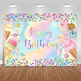 YQWIN Ice Cream Backdrop Ice Cream Party Decorations Ice Cream Birthday Backdrop Ice Cream Happy Birthday Banner Ice Cream Party Backdrop Ice Cream Background for Ice Cream Birthday Party Decorations