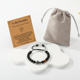 P.BLAKE To My Grandson Cross Bracelet Gifts from Grandma Grandparents, Christian Birthday Valentines Christmas Easter Basket Suffers First Communion Confirmation Baptism Jewelry Gifts for Teenage Boys Ages