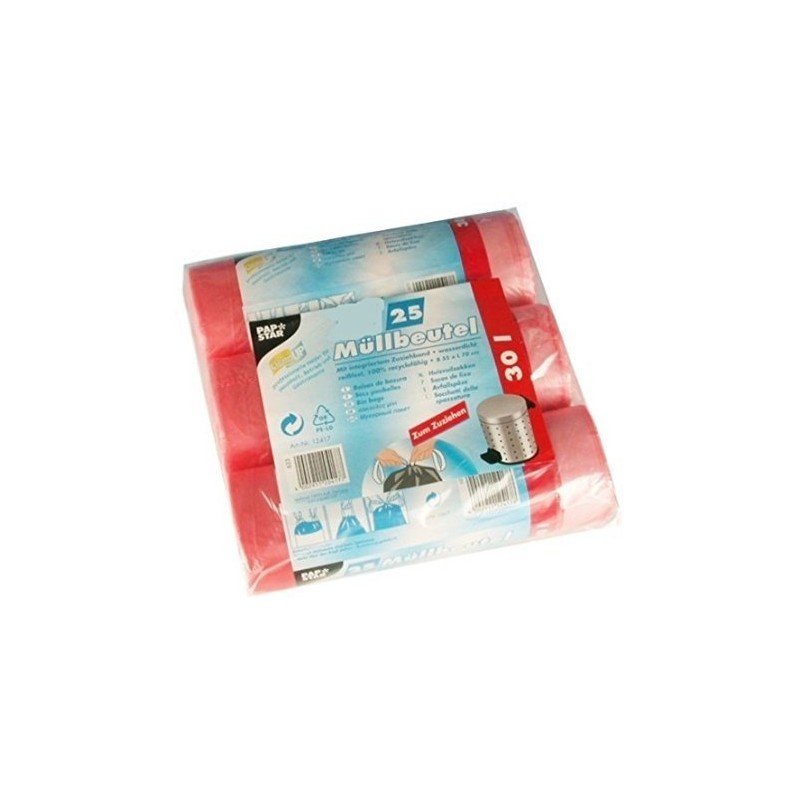 Müllbeutel m.Zugband HDPE 30 L rot 70x55cm 25 St VE=1