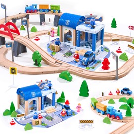 102-Piece Wooden Train Set for Kids Ages 3-8 | Expandable & Customizable Track | Safe, Non-Toxic STEM Toy Gift for Toddlers & Children | Compatible with Major Brands