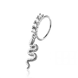 Pierced Owl 20GA 316L Stainless Steel CZ Crystal Lined Hoop with Snake Charm Bendable Nose Ring (Silver Tone)