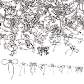 CRAFTYMELODY 80Pcs 8 Styles Antique Silver Bowknot Charms, Tibetan Bowknot Jewelry Charms Bulk Alloy Bow Pendants Bow Dangle Charms Elegant Earring Pendants for Bracelet Jewelry Making DIY Crafts