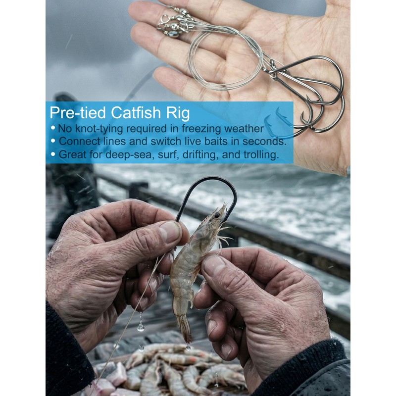 Hlotmeky 100pcs Fishing Hooks with Leader (100pcs-1/0)