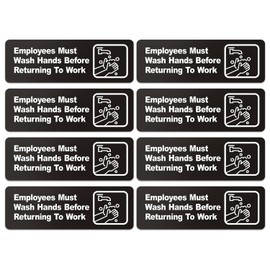 Faittoo Employees Must Wash Hands Before Returning to Work Sign, (8 Pack) 9 x 3 Inch Acrylic Plastic Sign with Symbols, Self-adhesive, for Restaurant, Hotel, Motel, Rest Stops, Public Restrooms