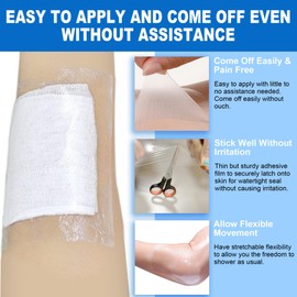 25PCS Waterproof Dialysis Catheter Shower Cover (7.8"x7.8"), Adhesive PICC Line Shower Cover, Stretchable Wound Cover for Showering & Tattoo Cover for Swimming,Shower Shield to Keep Protected Area Dry