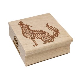 Folk Art Wolf Square Rubber Stamp for Stamping Crafting - 1.75in Medium