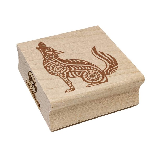 Folk Art Wolf Square Rubber Stamp for Stamping Crafting -