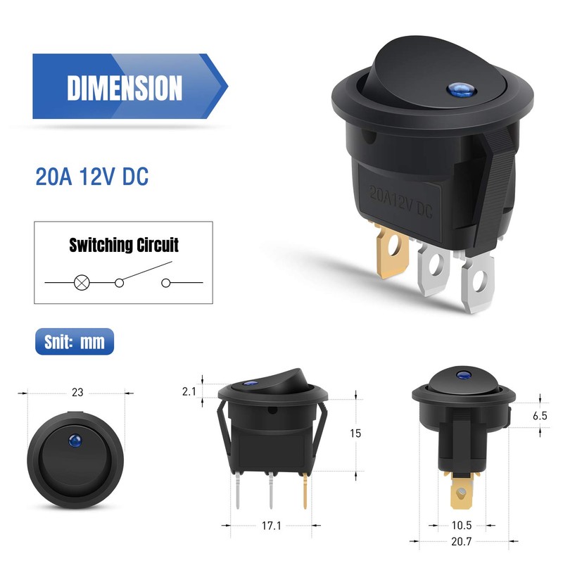 Nilight 12PCS 12V Blue Round Toggle LED Switch 20A 12V