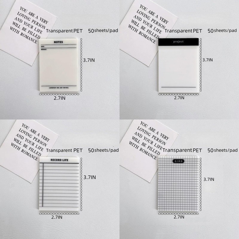 200 Sheets Transparent Sticky Notes 3.7x2.7 Inches, Lined, Gird, Record