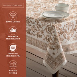 Maison d' Hermine Allure 100% Cotton Tablecloth Kitchen Dining Table Cloth for Square Tables Farmhouse Tabletop Cover for Parties, Wedding Use Thanksgiving/Christmas (60"x60")