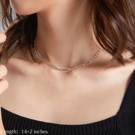 Silver Layered Necklaces for Women, 14K White Gold Plated Layering Necklaces Paperclip Chain Choker Necklace Layered Necklaces for Women A Pendant Coin Initial Necklaces Silver Necklaces for Women