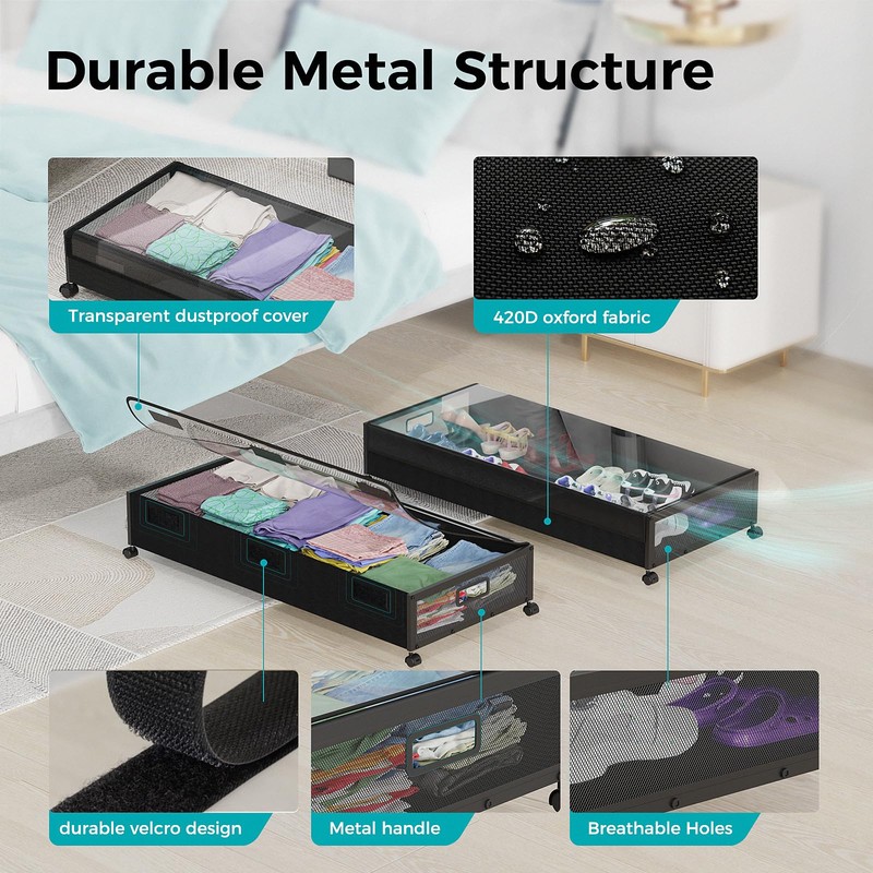 oylik Large Under Bed Storage with Wheels, Metal Under Bed