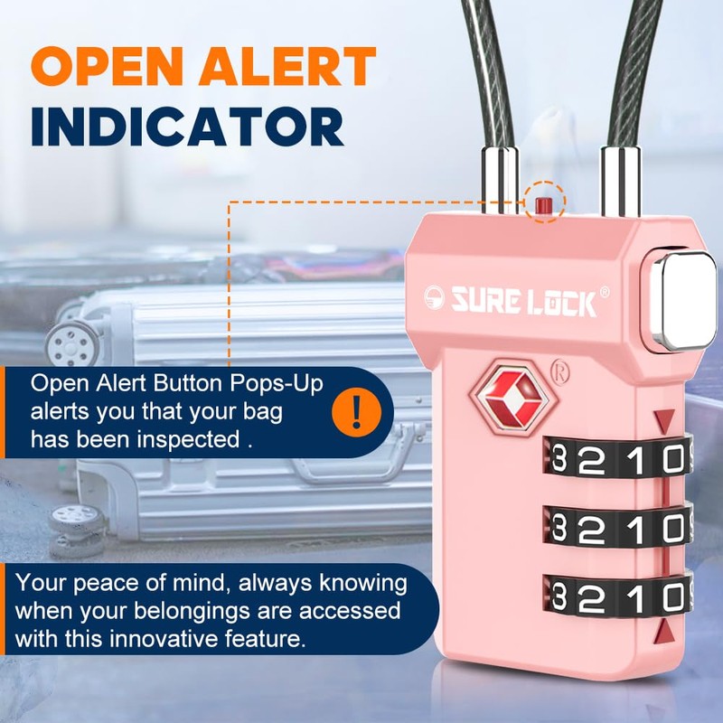 SURE LOCK TSA Approved Luggage Locks, Open Alert, Easy Read