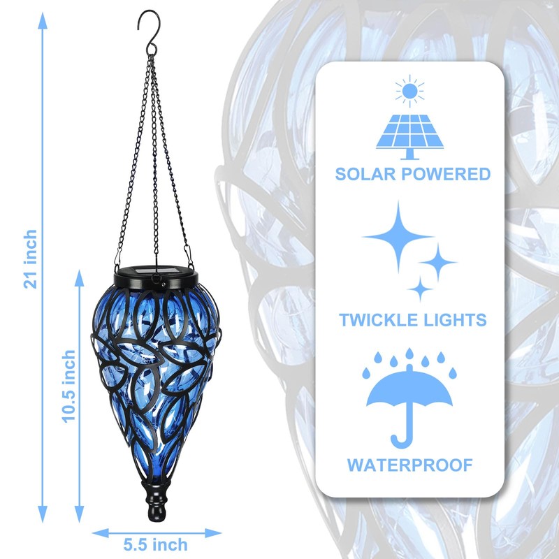 Solar Hanging Lantern Outdoor Lights, Tear-Shaped 15 LEDs Cool White