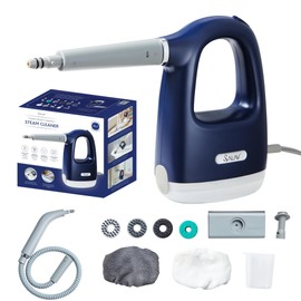 SALAV® CleanSteam Compact Steam Cleaner Pressurized Multi-Surface Handheld Steamer w/11pc Accessories, Safety Lock No-Drip Fast Heat Time Unlimited Use, for Cleaning Windows, Tiles, Grout, Car (Navy)
