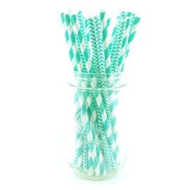 Blue Aqua Striped & Chevron Straws, Paper Drinking Straws, Dessert Table Wedding Party Straws (50 Pack) - Teal Aqua Blue Striped & Chevron Straws