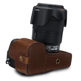 Megagear MG1808 Ever Ready Leather Camera Half Case Compatible with Sony Alpha A6600 - Dark Brown