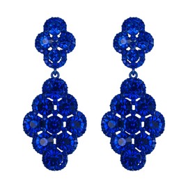 Flyonce Wedding Bridal Earrings for Women Party Rhombus Rhinestone Crystal Hollow Chandelier Dangle Sapphire Blue