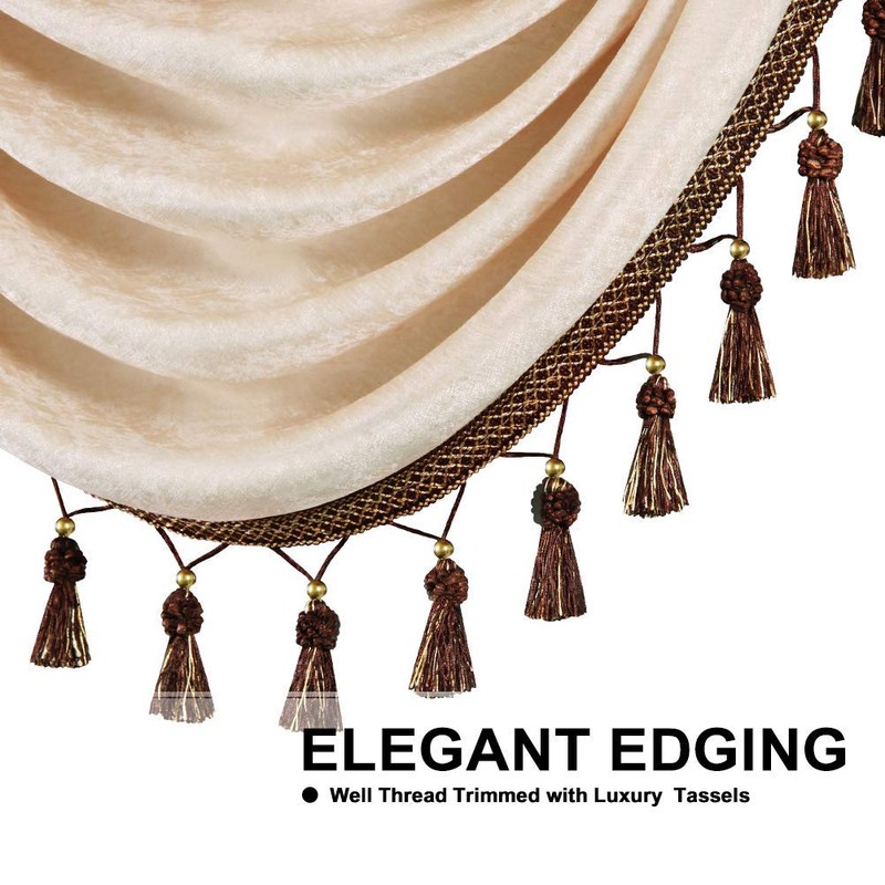 ELKCA Beige Chenille Window Curtains Valance for Living Room Waterfall