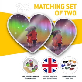 2 x Heart Stickers 7.5 cm - Northern Lights Couple Night Love Fun Decals for Laptops,Tablets,Luggage,Scrap Booking,Fridges, #14051