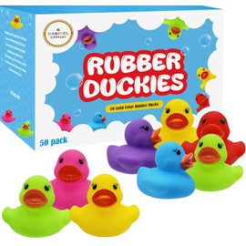 The Dreidel Company Classic Rubber Duck Toy Duckies for Kids, Six Solid Colors, Bath Birthday Gifts Baby Showers Classroom Summer Beach and Pool Activity, 2" (50-Pack)