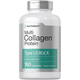 Horbäach Multi Collagen Protein 2000 mg | 180 Capsules | Hydrolyzed Collagen Type I, II, III, V, X | Keto & Paleo Friendly, Non-GMO, Gluten Free Supplement