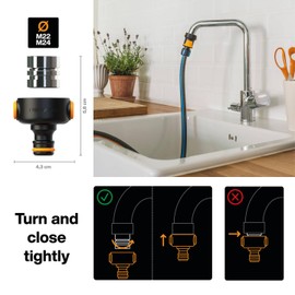 Fiskars 1027062 Indoor Tap Connector with Quick Release Release + M22 Female and M24 Male Thread, Universal Size, 50 g, Black/Orange