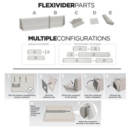 Practical Comfort FLEXIVIDER Aluminum Drawer Organizer - 9 Telescopic Dividers Set - Champagne