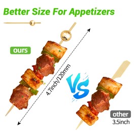 DecorWoo 100 Counts Gold Cocktail Picks, Fancy Toothpicks for Appetizers Drinks Desserts Charcuterie, Pearl Food Picks Wooden Sticks for Wedding Party Supplies Decorative - 4.7 Inch