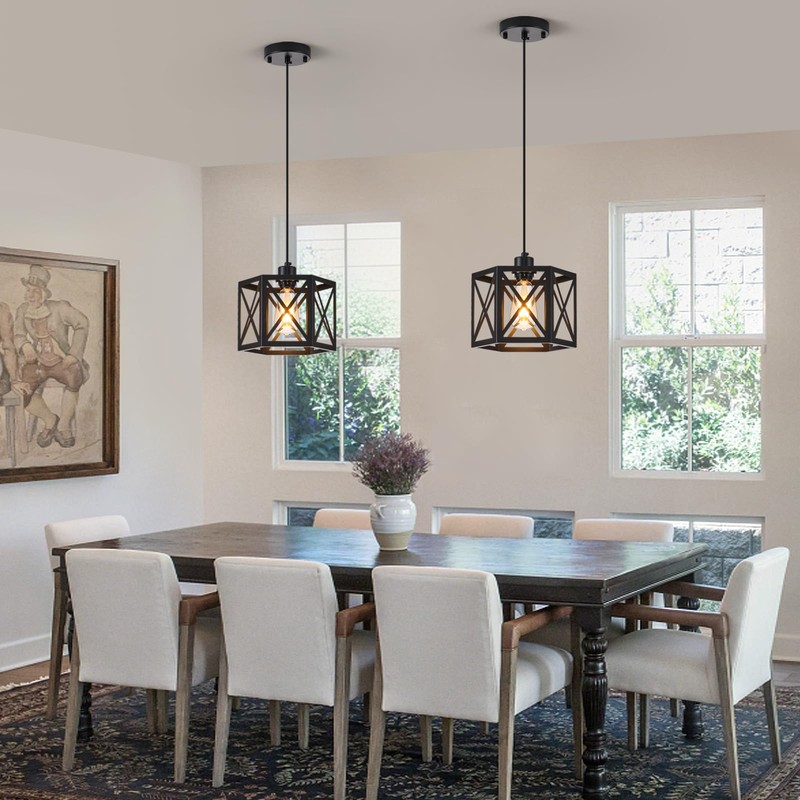 XSDeTu 2 Pack Farmhouse Pendant Lights, Modern Black Hanging Light