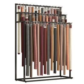 Floor Mounted Belt Hanger, Metal Men Closet Display Stand Organizer, Ties Scarf Rack Shawls Purse Shelf for Clothing Retail Bedroom (Color : Black, Size : 80X40X150CM)