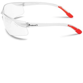 ProtectX 3-Pack Clear Safety Glasses for Men & Women, Safety Sunglasses with Anti-Fog Scratch Resistant Wrap-Around Clear Lenses, Non-Slip Red Rubber Grips, ANSI Z87.1 Rated