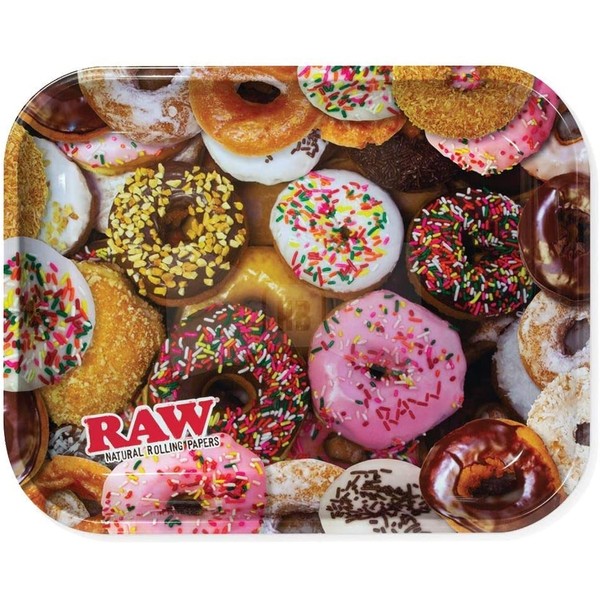 Raw Delicious Doughnuts Metal Rolling Tray - Large 14" x 11"
