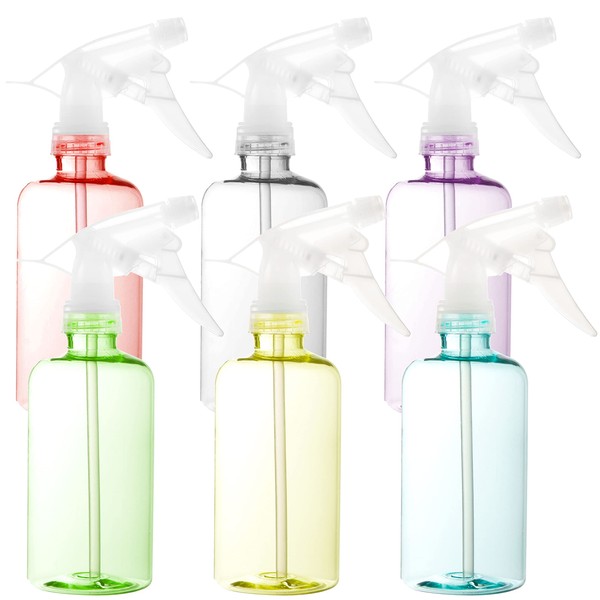 Youngever 6 Pack Empty Plastic Spray Bottles, Color Spray Bottles for Hair and Cleaning Solutions (12 Ounce)