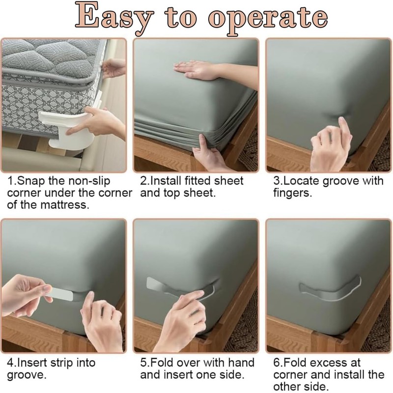 JISRKP 4PCS Bed Sheet Holder with Lock Strips, Bed Sheet