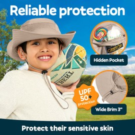 Kids Sun Hat Fishing Hats for Boys Sun Hats for Kids Bucket Hat Girls Sun Hat Kids Wide Brim Hat Beach Hat UPF 50+ Khaki