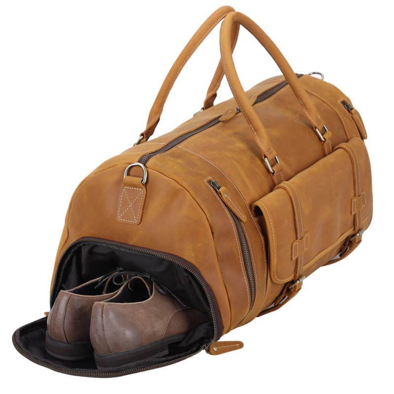 TIDING Custom Weekender Overnight Genuine Leather Travel Bag Duffel Bag