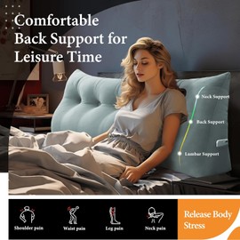 Daneey Headboard Wedge Pillow Bed Wedge Pillow for Headboard Bolster Reading Pillow for Bed Back Pillow for Sitting in Bed Wedge Pillow Headboard with Removable Velvet Cover (Twin, Gray)