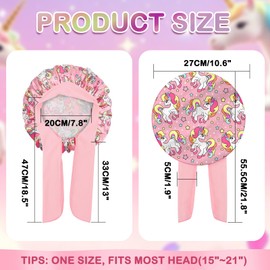 Arqumi Kids Sleeping Bonnets- 2 Pcs Cute Unicorn Baby Bonnet for Sleeping Silk Satin, Head Wrap Sleep Night Cap for Girl Toddler Curly Hair with Elastic Tie, Adjustable,Soft(Blue+Pink)