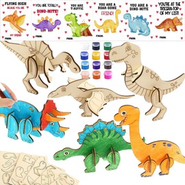 Dinosaur Party Favors - 24 Set 3D Puzzles Dinosaur Birthday Party Supplies -Dinosaurs Cards with Dinosaurs DIY Wood Painting Crafts Bulk - Thank You for Coming Gifts for Kids Boys Girls Toddler