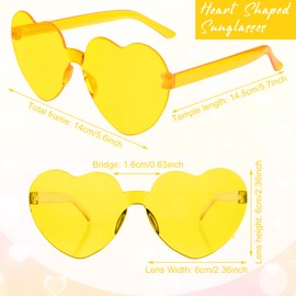 BOUBONI 28 Pack Yellow Heart Shaped Sunglasses for Women Rimless Heart Glasses Bulk Candy Color Sunglasses for Party