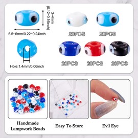 100 abalorio de mal de ojo turco hechas a mano, abalorio de mal de ojo plano, redondas, color azul, para hacer joyas, collares, pulseras, manualidades