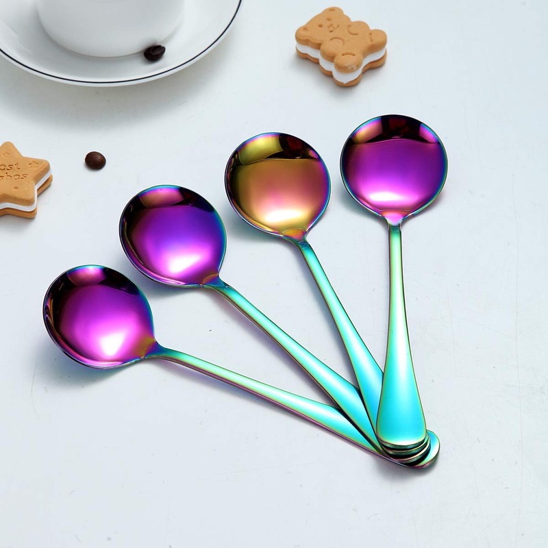 Rainbow Soup Spoon of 12, Berglander 7.5" Stainless Steel Titanium