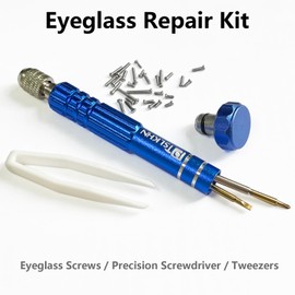 PTSLKHN Eye Glass Repairing Kit, S2 Steel Screwdriver with 15 Types of Screws, Precision Eyeglass Repair Tool Set (Blue 2in1-screws)