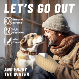 Whiteleopard Men's Winter Gloves Warm Lining Elastic Cuff - Knit Stretchy Cold Weather Warm Knit Thick Gloves Mittens.(Beige, X-Large)