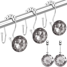Yapicoco Shower Curtain Hooks Rings for Bathroom, 12PCS Double Hooks Glide Anti Rust Crystal Rhinestones Shower Curtain Rings Hangers for Shower Curtains, Clothing, Towels, etc. (Grey)