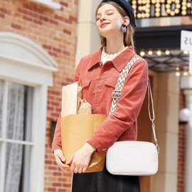 Balakaka Crossbody Bag Women's Shoulder Bag with Wide Disassembled Shoulder Strap, Wide Strap Handbag Leather for Daily Work, Shopping, Dating, Travel, White