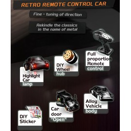 Moonzeamus 1/43 Metal Mini RC Drift Car 2.4GHz 4WD with Gyroscope Alloy Body Shell Racing Cars Radio Control (Yellow)