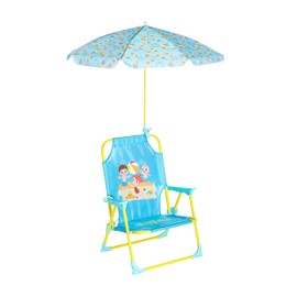 Idea Nuova CoComelon Kids Folding Beach Chair with Umbrella – Outdoor Portable Chair for Ages 3+, Lightweight with Safety Lock, Perfect for Beach, Park, or Backyard